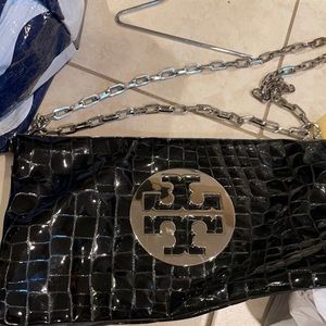 Tory Burch Black Snake Skin clutch